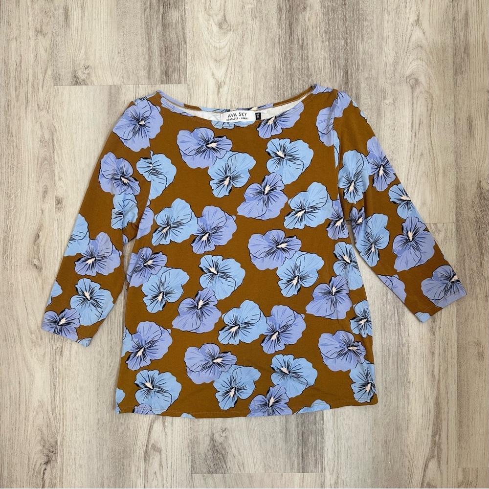 Fighting Eel Ava Sky Valencia Boatneck Floral 3/4 Sleeve Size XS